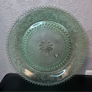 Vintage Tiara Green glass 12” serving dish beautiful NWT